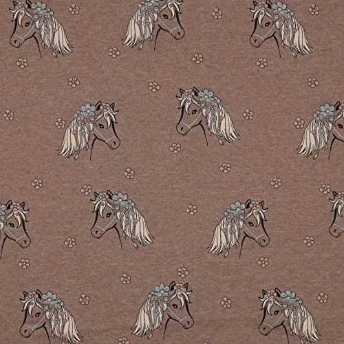 VmG-Store 1m Jerseystoff zum Nähen Baumwolljersey Nähstoff KEINE Meterware Kinderstoff (Glitzer Pferd Taupe JB037)