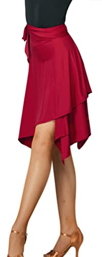 ELLYDOOR Damen Lateinamerikanischer Salsa-Tanzrock, Skate-Hüft-Wickelrock, glatt, unregelmäßig, schwingend, Ballsaal, Tango, Cha, Cha, Übungsrock, 06 Burgunderrot, Einheitsgre