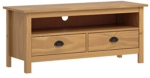 JUNZAI TV-Schrank, Fernsehtisch, Tv Lowboard, Fernsehschrank, Tv Bank, Tv Table, Tv Kommode, Hill Range Honigbraun 110x40x47 cm Kiefer Massivholz