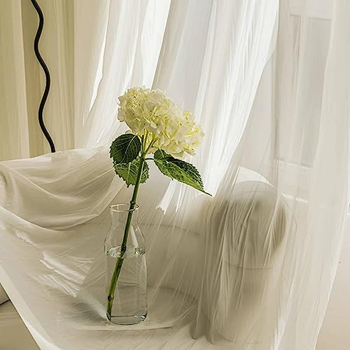 Mesnt Gardinen Wohnzimmer, Halbtransparenter Plissee-Vorhang, strukturiert, einfarbig aus Polyester, Creme-Haken, 132x214CM-2 STÜCK