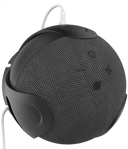 KSIEE Universal Speaker Mount, Round Shelf Organizer for Echo Dot 5th/4th Gen, Google Nest, Space-Saving Holder with Charging Port (Black)