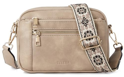Telena Damen Crossbody Bag mit verstellbarem Farbigem Riemen, Damen Umhängetasche aus PU Leder, Schultertasche für Frauen