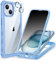 CENHUFO Sichtschutz Hülle für iPhone 15, mit Eingebautem Privacy Panzerglas Displayschutz und Kameraschutzfolie 360 Grad Handyhülle Schutzhülle Stoßfest Bumper AntiSpy Cover komplett Case - Blau