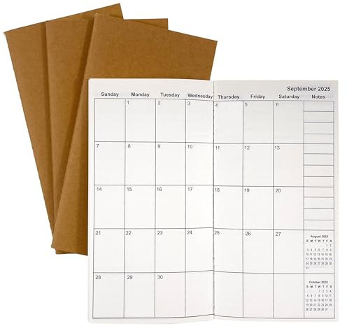 UNIQUE HM&LN Travelers Notebook kalender Jan 2025 – Jun 2026, Travelers Notebook Inserts, Monatskalender Wochenplaner Notizbuch, 1 Woche 2 Seite, Regular TN Journal, 21x11 cm, 3 Stück