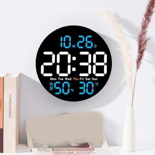 FACULX Digitale Wanduhr, 10 Zoll Digitaluhr, großes Display mit Fernbedienung, einstellbare Helligkeit, Kalender, Temperatur, 12/24 H, für Wohnzimmer, Büro, Schlafzimmer, ältere Menschen, Erwachsene