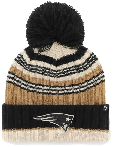 '47 Damen NFL Barista Cuffed Knit Hat mit Bommel, New England Patriots, Natur, Einheitsgröße