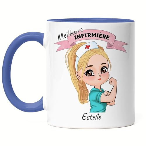 Kiddle-Design Infirmière Tasse Bleue Personnalisée Médecin Infirmière Ambulancier Collègue Ami avec Nom & Proverbe Infirmière Cadeau