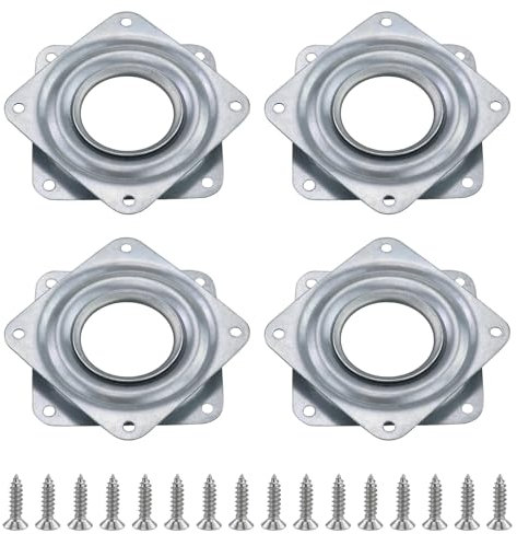 4 unidades de rodamientos giratorios giratorios, rodamientos giratorios de placa, galvanizados, herrajes giratorios cuadrados, 3 pulgadas 360° plato giratorio rodamientos con tornillos, para