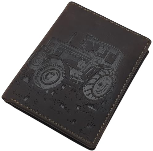 myledershop Büffel-Vollleder Geldbörse (Modell 1 / Hochformat/Braun) | Traktor-Motiv, RFID & NFC Schutz, Geldbeutel, Portemonnaie, Geldtasche