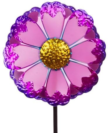 Venniy Moulin à vent d'extérieur en métal, moulins à vent imperméables pour décoration de cour et de jardin, 142 x 30 cm, rose