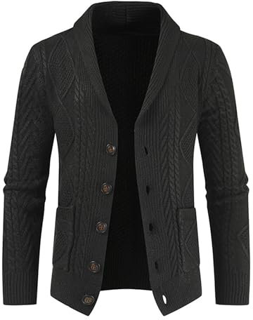 Monissy Cardigan Uomo Casual Maglione con Bottoni Giacca in Maglia Primavera Autunno Inverno Calore Antivento Morbido Confortevole Versatile Nero XL