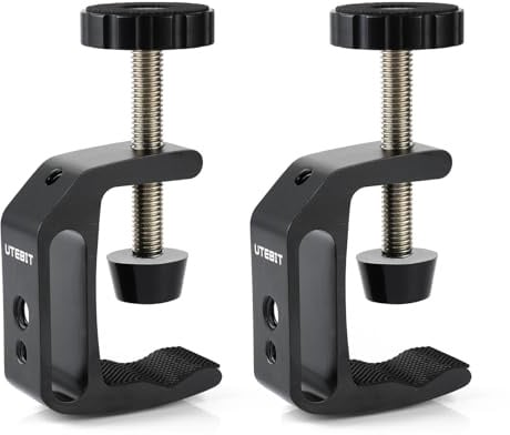 UTEBIT Universal C-Clamp for Desktop Mount Holder, 3.7-5.7 C-Clamp Aluminum Support Clamp with 1/4 and 3/8 Thread for Desktop Mount Tables Desk, Black (2 Pack)