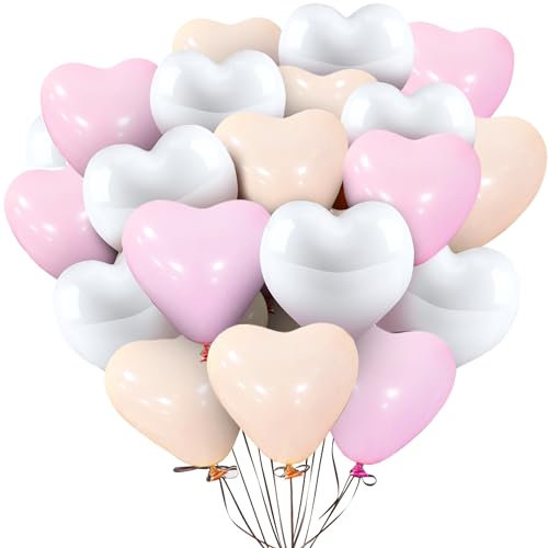 Ziamzra 90 Stück Herzluftballons Hochzeit 10 Zoll Helium Ballons Matt Naturlatex für Verlobung Valentinstag Partydeko (Rosa Weiß Orange)