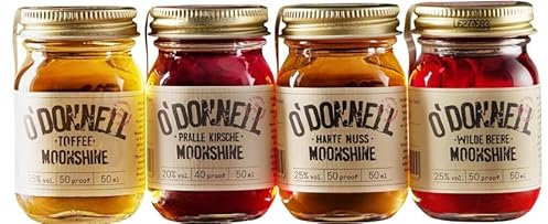 O`Donnell Moonshine - 4er Mini Classic Box + O`Donnell Schlüsselanhänger I Natürliche Zutaten I Premium Schnaps nach amerikanischer Tradition I 25% Vol. Alkohol