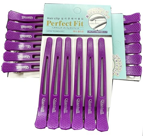 Qiantull Lot de 12 pinces à cheveux de 11,5 cm - Pinces à cheveux - Pinces à cheveux combinées - Alligator avec bande en silicone - Pour coiffer, couper - Violet