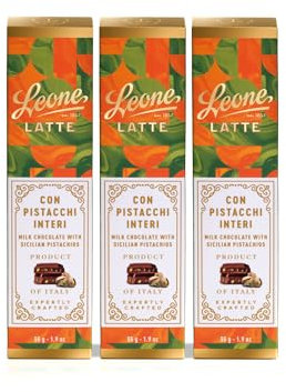 Leone dal 1857 - Barretta di Cioccolato al Latte con Pistacchi di Sicilia - Cioccolato Leone Senza Glutine - 3 Barrette da 55 gr (3 x 55 gr)