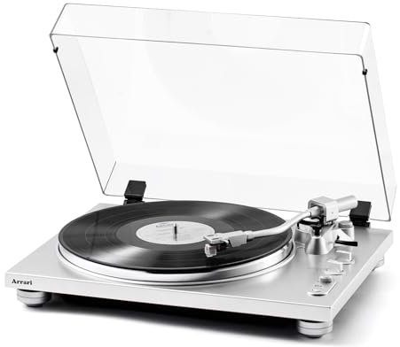Arrari PR-100 Tocadiscos de tracción por correa Bluetooth Tocadiscos de vinilo 2 velocidades 33 o 45 rpm, pastilla magnética portátil AT-3600L, carcasa metálica