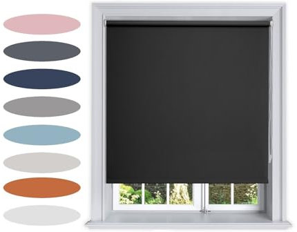 Lister Cartwright Blackout Plain Roller Blinds Windows Blind Easy Fit Child Safety Included (Black, 120 cm Width x 160 cm Drop)