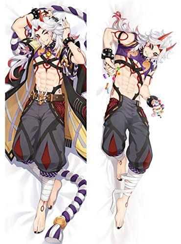 JACCOS Anime Körper Kissenbezug Für Arataki Itto,Seitenschläf Dakimakura Anime Bedruckt Muster Kissenbezug,Geschenk für Anime und Manga Fans,Peachskin-150x50cm