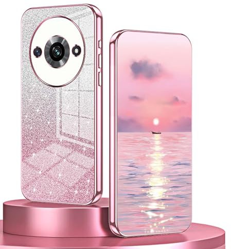 BORYA Funda para Xiaomi Redmi A3 4G, Ultradelgado Antigolpes Carcasa, Premium Silicona Suave TPU Estuche, Elegante Galvanoplastia Caso con Tarjeta de Lujo Brillo, Rosa