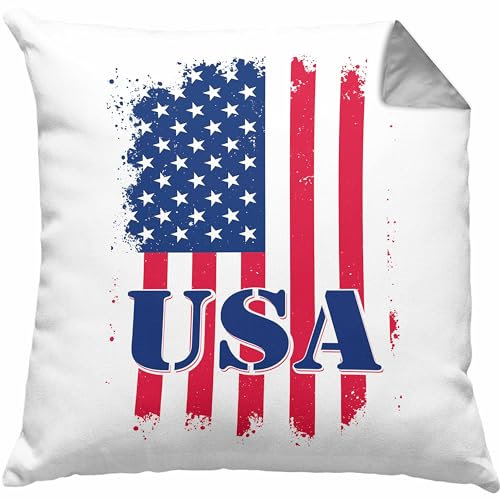Trendation USA Flagge Kissen mit Füllung 40x40 Geschenk Amerika Reise Urlaub Fans Vereinigte Staaten von Amerika Häferl (Grau)