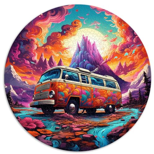 1000-teiliges Puzzle, Camping-Puzzle für Kinder, rundes Puzzle für Erwachsene und Kinder ab 12 Jahren, Kartonpuzzle, Lernspiel, Herausforderungsspielzeug, Größe: 67,5 x 67,5 cm