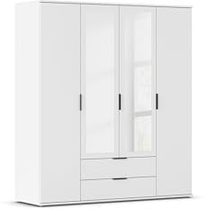Rauch Möbel Essea, Drehtürenschrank, Kleiderschrank, Garderobe, Schrank, Kleiderschrank weiß, 4-türig, 2 Spiegeltüren, 2 Schubkästen, Spiegel/Glas teilaufgelegt, Farbe Alpinweiß, 168x188x52cm