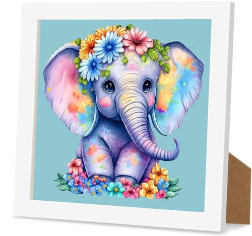 SOMHORN Diamond Painting Set für Kinder mit Holzrahmen, kleine Cartoon Tier Diamond Painting Art, Vollständige Diamond Art Malerei für Anfänger, Kinder Gift Home Wall Decor(7x7inch)