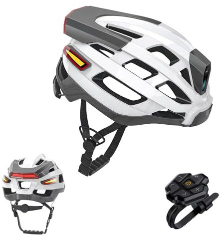 Solinder Smarter Fahrradhelm Intelligenter Fahrradhelm, Fahrradhelm für Damen und Herren, mit Scheinwerfer, Rücklicht, SOS-Notfallalarm und kabellosem Kopfhörer, 3,7 V, 1200 mAh, Lithium