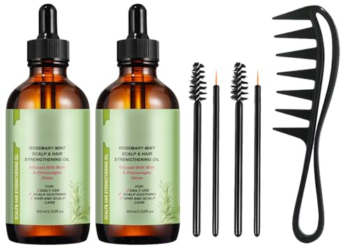Landrain 2 Stück 60 ml Rosemary Mint Oil für Haare, Rosmarinöl Haare Set mit 1 Kamm Geliefert