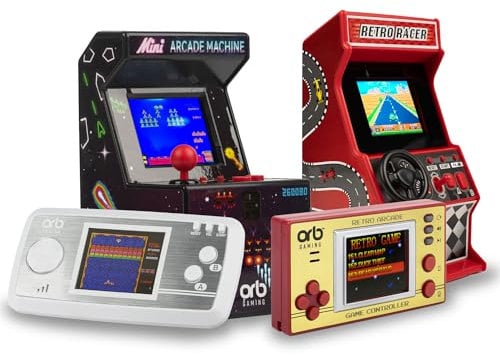 Orb Mini Console de Jeux Portable rétro et Ensemble d'arcade – 1 Console de Jeux intégrée de 150 et 2 Jeux d'arcade 240 intégrés, 1 x 30 Jeux de Course intégrés, écran LCD Couleur Thumbs Up!