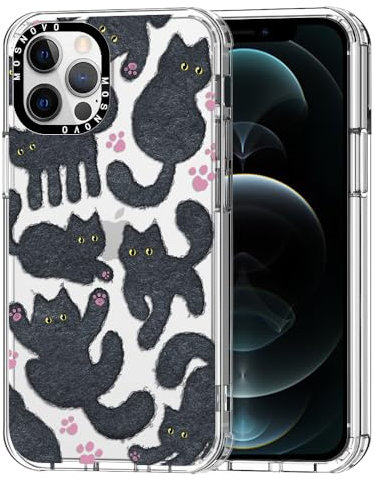 MOSNOVO Case for iPhone 12 Pro Max, [Buffertech 6.6ft Military-Grade Drop Protection] [Anti Peel Off Tech] Clear TPU Bumper Phone Case Cover Design - Black Furry Cat