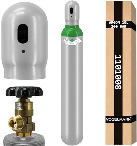 Bombola gas Argon 4.8 da 10 litri, 200 bar, gas di protezione per saldatura TIG, argon ad alta purezza per lavori di saldatura professionale, bombola di gas ricaricabile, ideale per saldatura precisa