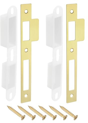 sourcing map 2 Sets Door Strike Plate, 39.5m x 197mm Stainless Steel Latch Deadbolt Replacement Lock Strike Plate for Door Frame Door Jamb Reinforcement, Gold