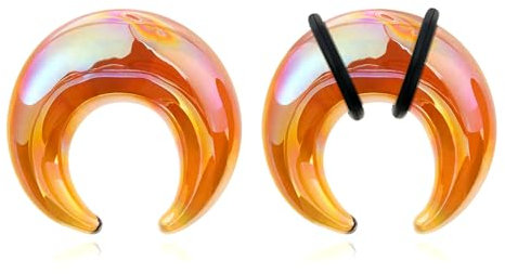 Longbeauty 1 Paar Glas Ohrpiercing Septum Pincher Tapers Ohr Expander Halbmond C-Form Buffalo Dehner, Amber, 12MM
