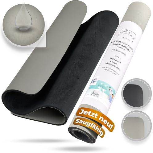 LULEY® Die saugfähige Abtropfmatte 40x50 cm Grau Geeignet als Abtropfmatte Geschirr Spülmatte Trockenmatte Abtropfunterlage Spülbeckenmatte rutschfest schnelltrocknend, Kunstleder