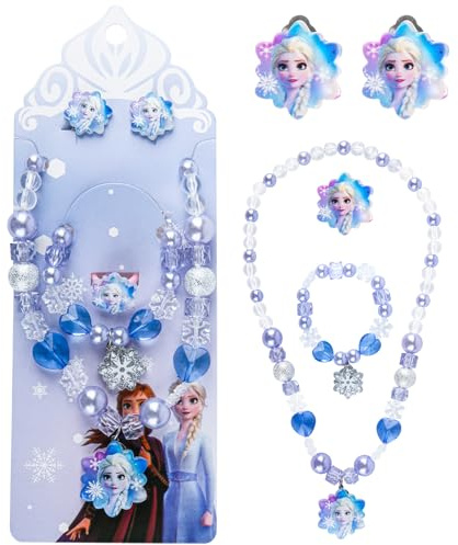 yumcute Schmuckset Mädchen,4 Pcs Kinder Schmuck Set Cartoon Thema Karikatur Ohrringe Ring Armband Halskette Kindertagsgeschenk Geburtstag Geschenk für Baby Mädchen Teens Kleinkinder
