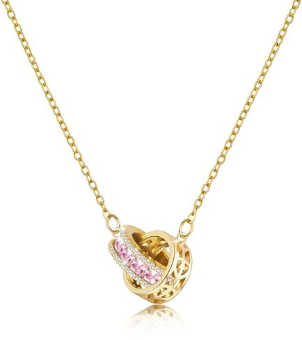 Linawe Ciondoli a catena dorata in acciaio inossidabile da donna, collane rosa, gioielli con ciondolo a catena in oro, set di catenine in cristallo dorato con pietra portafortuna dorata