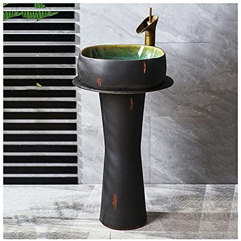 Luxuriöses Keramik-Waschbecken, rund, freistehend, Stand-Waschbecken, Standalone-Art, Keramik-Waschbecken für drinnen und draußen, (L)