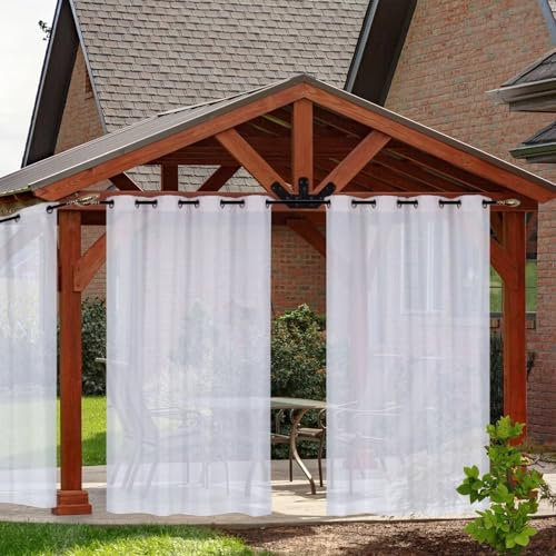 2 Panels Gazebo Curtains Waterproof, Voile Sheer Outdoor Curtain, Garden Pergola Curtains, Gazebo Sides Panels Only for Porch Backyard Balcony, Shallow white, 52''×96''