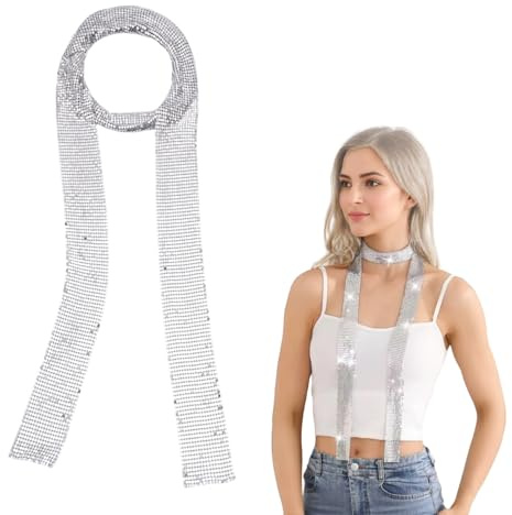 RuiChy Glitzer-Schal für Frauen, Leuchtender Metall-Schal Mit Metallic-Pailletten Dünner Langer Halstuch-Schal für Erwachsene 80er Disco-Kostüm Accessoires Fasching Party Halloween Hochzeit