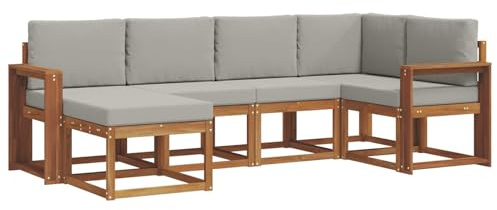 vidaXL Outdoor-Sofagarnitur mit Kissen 6 pcs Natürlich und Hellgrau, Outdoor-Sofa-Set, Moderne Terrassenlounge, langlebige Gartenmöbel, modular, Terrassensitzmöbel