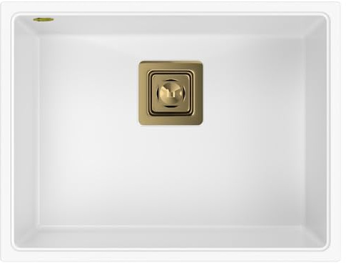SINK QUALITY Unterbauspüle Weiß 55x42 cm - Einbauspüle unterbündig inkl. Siphon gold & Imprägniermittel - Granit Küchenspüle für 60 cm Unterschrank - Kratzfestes Spülbecken