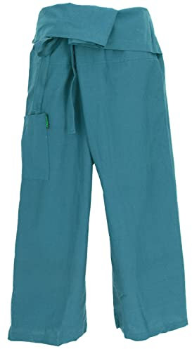 GURU SHOP Thai Fischerhose aus Fester Baumwolle, Wickelhose, Yogahose, Unigröße - Uni Petrol, Herren/Damen