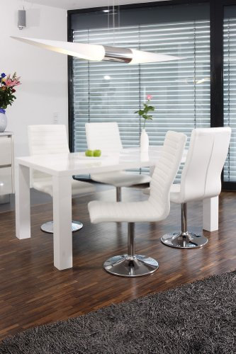 SalesFever Essgruppe Tisch 160x90cm weiß mit 4 Stühlen Lio aus Kunstleder Luke schwarz