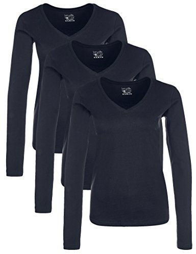 berydale Damen BD160 Langarmshirt, Dunkelblau (3er Pack), M