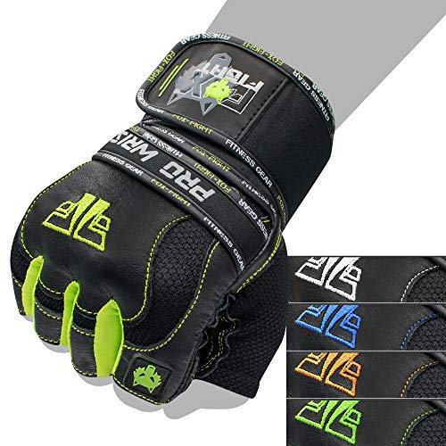 FOX-FIGHT Fitnesshandschuhe Trainingshandschuhe Kraftsport Damen Herren Leder Handschuhe Bodybuilding Sporthandschuhe mit Handgelenkbandage für Krafttraining Gewichtheben S PRO Wrist gelb