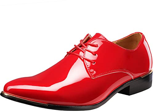 wealsex Scarpe Uomo PU Pelle Verniciata Derby Basse Oxford Business Scarpe di Cuoio (Rosso,45)