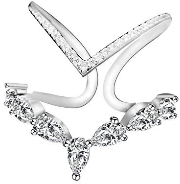 Uloveido Frauen Platin Überzogene Alphabet V Freie Größe Ring Silber Farbe Birne Cut Zirkonia Einstellbare Brief Ring JZ157