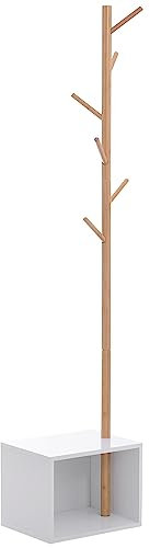 HOMCOM Meuble rangement porte-manteaux 2 en 1 design contemporain cosy dim. 40L x 30l x 180H cm MDF blanc bois massif bambou